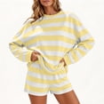 thumbnail image 1 of LEKWK Womens Athletic Sets Striped Preppy Activewear 2 Piece Workout Sets Long Sleeve Top And Shorts Golf Gym Sporty Running Matching Set, 1 of 6