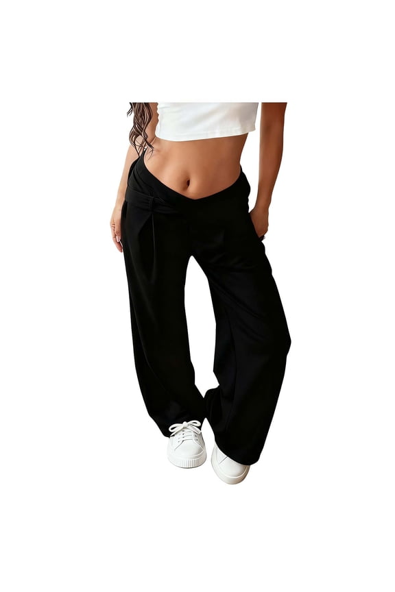 Womens Baggy Sweatpants Loose Fit Fold Over Low Waist Baggy Pants Soft Comfy Textured Wide Leg Lounge Pants for Relaxed Athletic Workout Wear