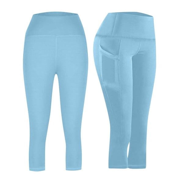 LEKWK Womens Capri Leggings High Waisted Side Pockets Tummy Control Yoga Pants with Pockets Soft Stretchy Running Leggings Gym Workout Athletic Wear
