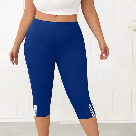 LEKWK Womens Capri Leggings Lattice Hem Cutout Cuffs Yoga Pants Women High Waist Tummy Control Workout Leggings Soft Stretchy Gym Active Wear