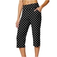thumbnail image 1 of LEKWK Womens Capri Leggings Polka-Dot Print High Waist Button Embellished Yoga Pants with Pockets Side Slit Vintage Casual Exercise Leggings Soft Trousers, 1 of 6