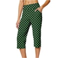 thumbnail image 1 of LEKWK Womens Capri Leggings Polka-Dot Print High Waist Button Embellished Yoga Pants with Pockets Side Slit Vintage Casual Exercise Leggings Soft Trousers, 1 of 6