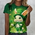 thumbnail image 1 of LEKWK Womens Graphic T Shirts Cute Bunny Leprechaun Crew Neck St Patricks Day Shirt Rabbit Holding Clover Print Short Sleeve Holiday Tee, 1 of 5