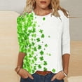 thumbnail image 1 of LEKWK Womens Graphic T Shirts White Side Shamrock Print Round Neck 3/4 Sleeve St Patricks Day Shirt Cascading Clover Floral Top, 1 of 5