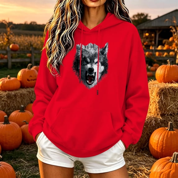 LEKWK Womens Hoodies Funny Animal Graphic Long Sleeve Cute Athletic Tops Long Sleeve Drawstring Cozy Fall Sweatshirt with Pocket