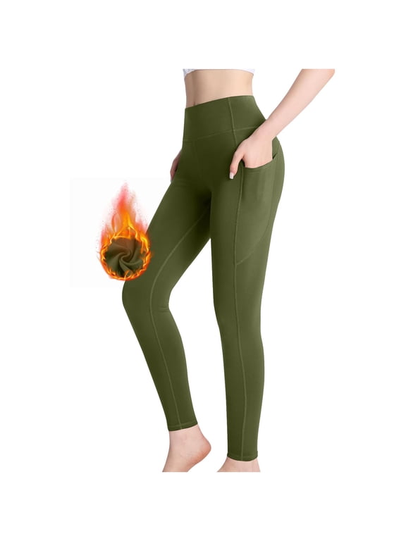 Womens Leggings with Pockets Fleece Lined High Waist Thermal Warm Yoga Pants with Pockets Winter Weather Running Leggings Stretchy Clothing