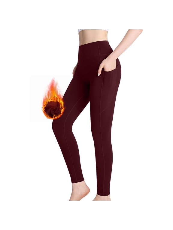 Womens Leggings with Pockets Fleece Lined High Waist Thermal Warm Yoga Pants with Pockets Winter Weather Running Leggings Stretchy Clothing