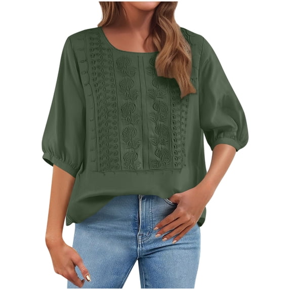 LEKWK Womens Linen Blouse Embroidery Square Neck Puff Sleeve Tops Boho Tops Vintage Floral Graphic Loose Fit Solid Apricot Summer Wear