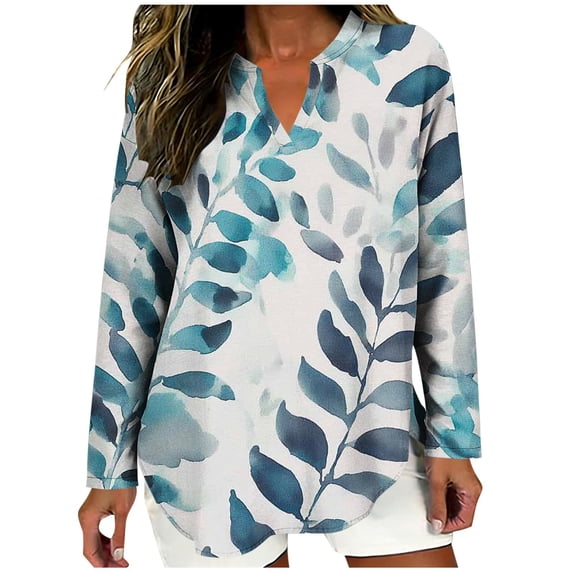 LEKWK Womens Linen Long Sleeve Shirt Abstract Line Print Split V Neck Tunic Tops Going Out Tops Long Sleeve Trendy Tops Flowy Soft Evening Wear