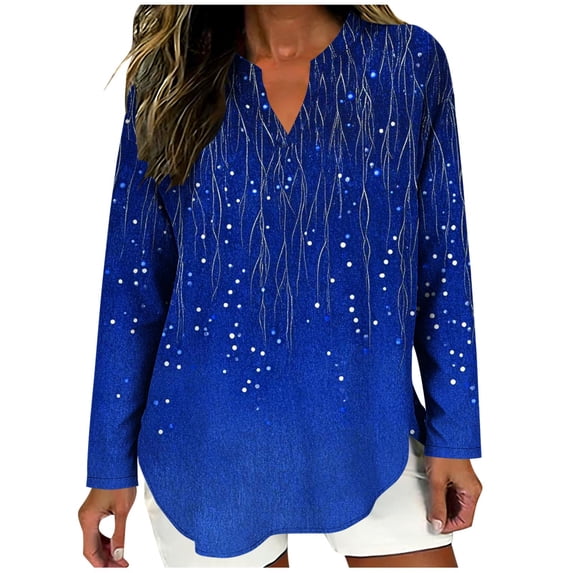 LEKWK Womens Linen Long Sleeve Shirt Abstract Line Print Split V Neck Tunic Tops Going Out Tops Long Sleeve Trendy Tops Flowy Soft Evening Wear