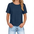 thumbnail image 1 of LEKWK Womens Linen Shirt Button Tab Sleeve Basic Tees Round Neck Casual Tops Solid Design Shoulder Detail Daily Work Wear, 1 of 9