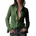 thumbnail image 1 of LEKWK Womens Linen Shirt Slim Fit Lapel Collar Dress Shirts Long Sleeve with Ruffle Cuff Going Out Tops Long Sleeve Button Down Business Work Wear, 1 of 9