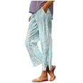 thumbnail image 1 of LEKWK Linen Pants for Women Loose Fit Graphic Print Pattern Beach Pants Elastic Waist Side Slit Casual Pants Breathable Soft Fabric Summer Vacation, 1 of 6