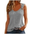 thumbnail image 1 of LEKWK Womens Linen Tank One Shoulder Asymmetrical Tops Metal Ring Strap Going Out Tops Solid Sleeveless Club Vacation Trendy Wear, 1 of 7