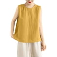 thumbnail image 1 of LEKWK Womens Linen Tank Top Boxy Fit Sleeveless Tops Round Neck Summer Tops Shoulder Pleats Solid Inner Layering Vacation Wear, 1 of 7