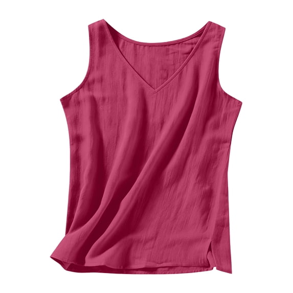 LEKWK Womens Linen Tank Top Loose Flowy Fit V Neck Summer Tops Sleeveless Basic Tops Solid Lightweight Beach Casual Outfits