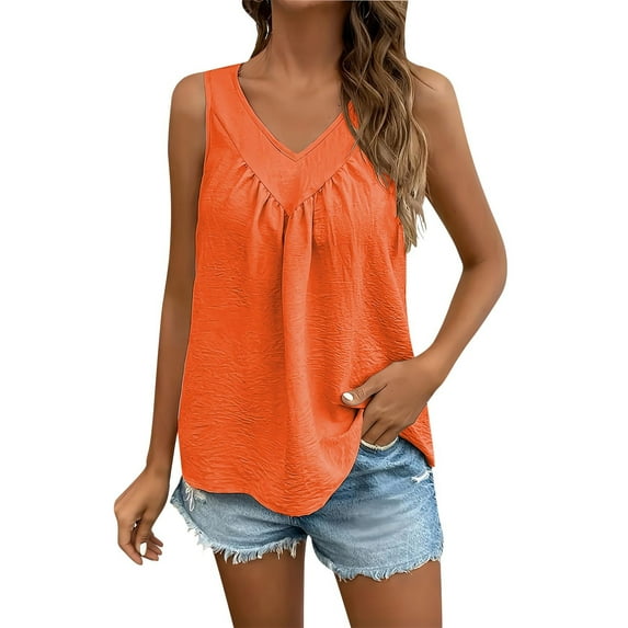 LEKWK Womens Linen Tank Top Pleated Front V-Neck Tank Tops Casual Tops Loose Fit Solid A-Line Soft Breathable Summer Beach Outfits