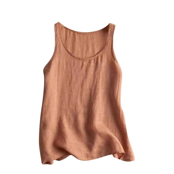 LEKWK Womens Linen Tank Top Solid Basic Style Sleeveless Tops Scoop Neck Undershirts Loose Fit Plain Soft Inner Layering Home Wear