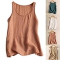 thumbnail image 1 of LEKWK Womens Linen Tank Top Solid Basic Style Sleeveless Tops Scoop Neck Undershirts Loose Fit Plain Soft Inner Layering Home Wear, 1 of 5