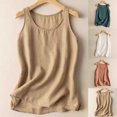 thumbnail image 1 of LEKWK Womens Linen Tank Top Solid Basic Style Sleeveless Tops Scoop Neck Undershirts Loose Fit Plain Soft Inner Layering Home Wear, 1 of 5