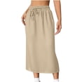 thumbnail image 1 of LEKWK Womens Long Flowy Skirt High Waisted Maxi Skirt Straight Long Skirt Elastic Waist With Drawstring and Pockets for Casual Daily, 1 of 5