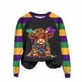 thumbnail image 1 of LEKWK Womens Mardi Gras Shirt Highland Cow Graphic Raglan Sleeve Long Sleeve Graphic Tees Crew Neck Casual Daily Workout Tops Outfits, 1 of 4