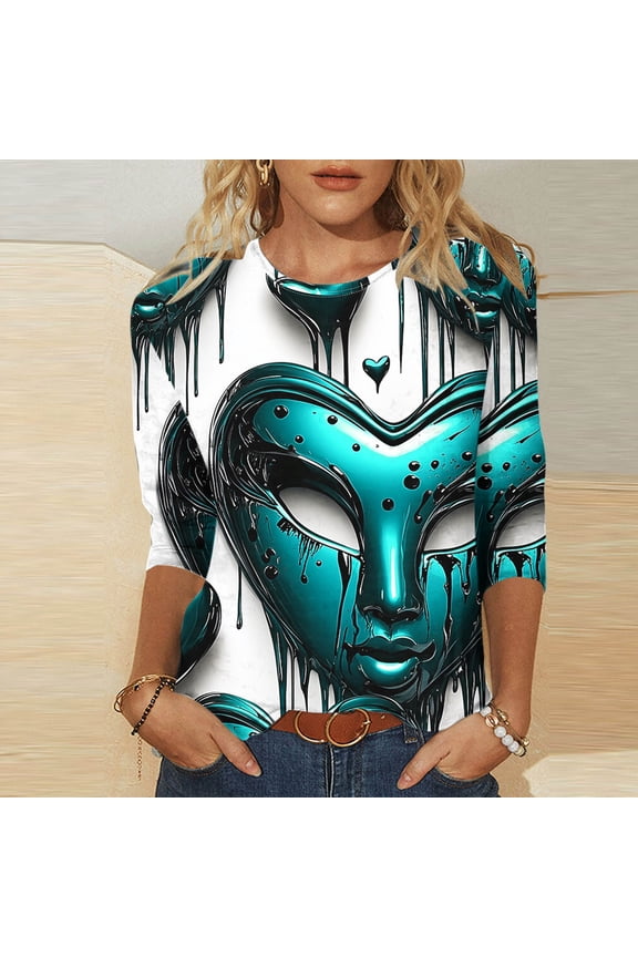 Womens Mardi Gras Shirts Geometric Diamond Argyle Round Neck 3/4 Sleeve Casual Tops Harlequin Pattern Carnival Festival Tunic