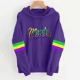 thumbnail image 1 of LEKWK Womens Mardi Gras Shirts Loose Fit Hooded Long Sleeve Sweatshirts Trendy Graphic T Shirts Letter Script Print Gold Green Accents Holiday Tops, 1 of 4