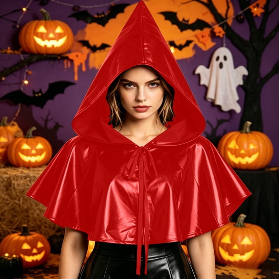 LEKWK Womens Metallic Hooded Cloak Shiny Renaissance Gothic Halloween Cosplay Costume Medieval Short Cloak Vintage Medieval Costume