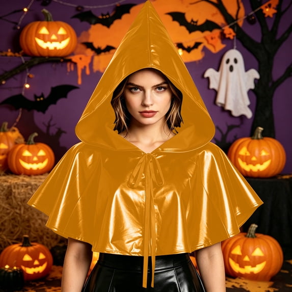 LEKWK Womens Metallic Hooded Cloak Shiny Renaissance Gothic Halloween Cosplay Costume Medieval Short Cloak Vintage Medieval Costume