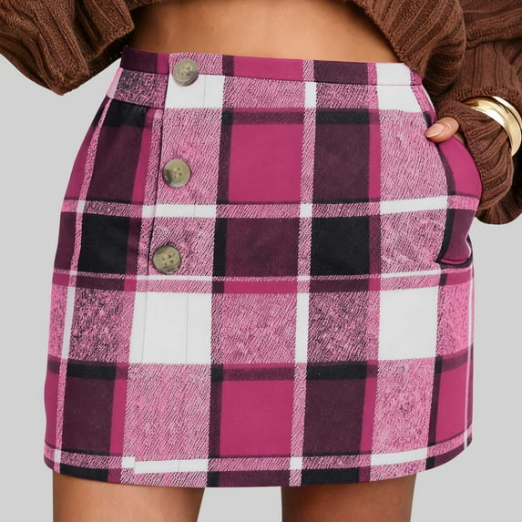 LEKWK Womens Plaid Skirt High Waisted Skirt Mini Skirt A Line Skirt Pencil Skirt With Buttons for Office Work School Casual Trendy Fall Style Wear