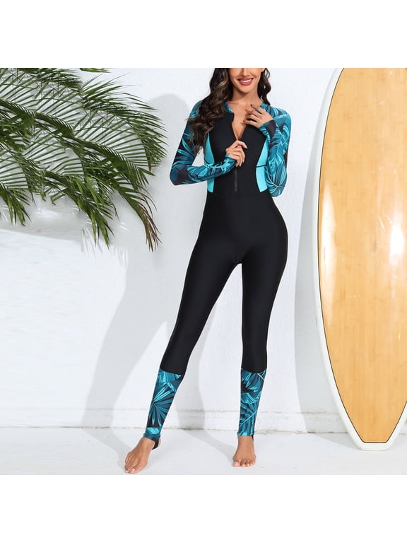 Womens Rash Guard One Piece Swimsuits Long Sleeve Zipper Surfing Bathing Suits Sun Protection Outfits