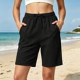 thumbnail image 1 of LEKWK Womens Shorts High Elastic Waisted Comfy Casual Pants Drawstring Relaxed Fit Solid Summer Shorts with Pockets Fashion Holiday Vacation Daily Wear, 1 of 7