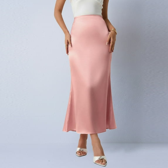 LEKWK Womens Silk Skirt High Waisted Slip Skirt Bodycon Midi Skirt Silky Smooth Satin Finish Elegant Party Evening Wedding Guest Outfits
