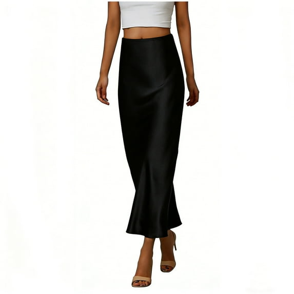 LEKWK Womens Silk Skirt High Waisted Slip Skirt Bodycon Midi Skirt Silky Smooth Satin Finish Elegant Party Evening Wedding Guest Outfits