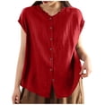 thumbnail image 1 of LEKWK Womens Sleeveless Linen Tops Ruffle Mock Neck Button Down Tank Tops Loose Fit Casual Work Tops Solid Vest Summer Business Office Wear, 1 of 5