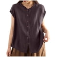 thumbnail image 1 of LEKWK Womens Sleeveless Linen Tops Ruffle Mock Neck Button Down Tank Tops Loose Fit Casual Work Tops Solid Vest Summer Business Office Wear, 1 of 5