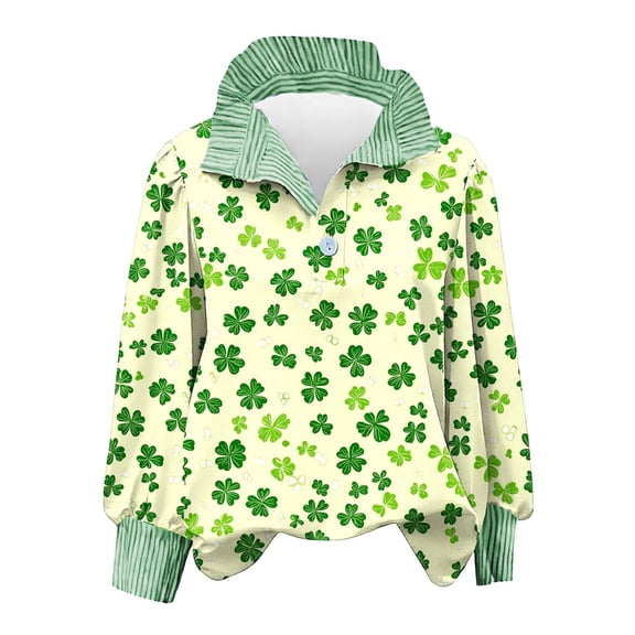 LEKWK Womens St Patricks Day Shirt Gradient Print Texture Blouses & Button-Down Shirts Stand Collar Casual Tops Lantern Sleeve Spring Clothing Ruffled Neck Daily Wear