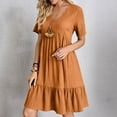 thumbnail image 1 of LEKWK Womens Summer Dresses V Neck Short Sleeve Ruffle Mini Dress Pleated Swing A Line Loose Fit Casual Sundresses Fashion Flowy Beach Vacation Outfits, 1 of 9
