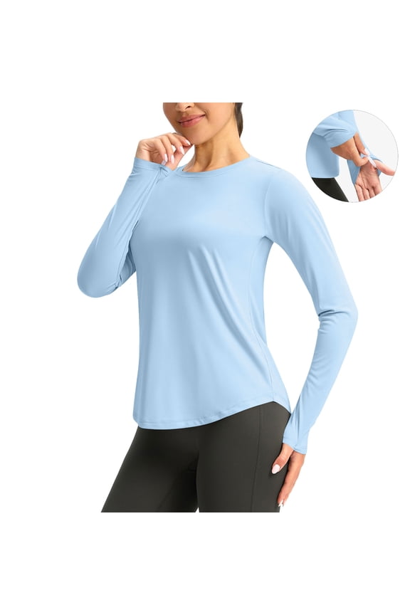 Sun Shirts for Women Long Sleeve UV Protection Crew Neck Quick-Dry Cooling Shirts Slim Fit Athletic Workout Sun Shirt Running Hiking Outdoor