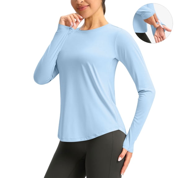 LEKWK Sun Shirts for Women Long Sleeve UV Protection Crew Neck Quick-Dry Cooling Shirts Slim Fit Athletic Workout Sun Shirt Running Hiking Outdoor