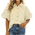 thumbnail image 1 of LEKWK Womens Summer Tops Button Down Short Puff Sleeve Striped Shirts Lightweight V Neck Loose Fit Collared Tops Fashion Casual Daily Outfits, 1 of 5