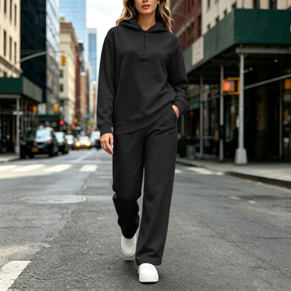 LEKWK Womens Sweatsuits 2 Piece Set Cozy Quarter Zip Hoodie and Relaxed Sweatpants Matching Sets Everyday Casual Workout Athletic Tracksuit