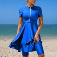 thumbnail image 1 of LEKWK Womens Swim Dress with Shorts Short Sleeve One Piece Bathing Suits Zipper Front Modest Swimming Dress, 1 of 7