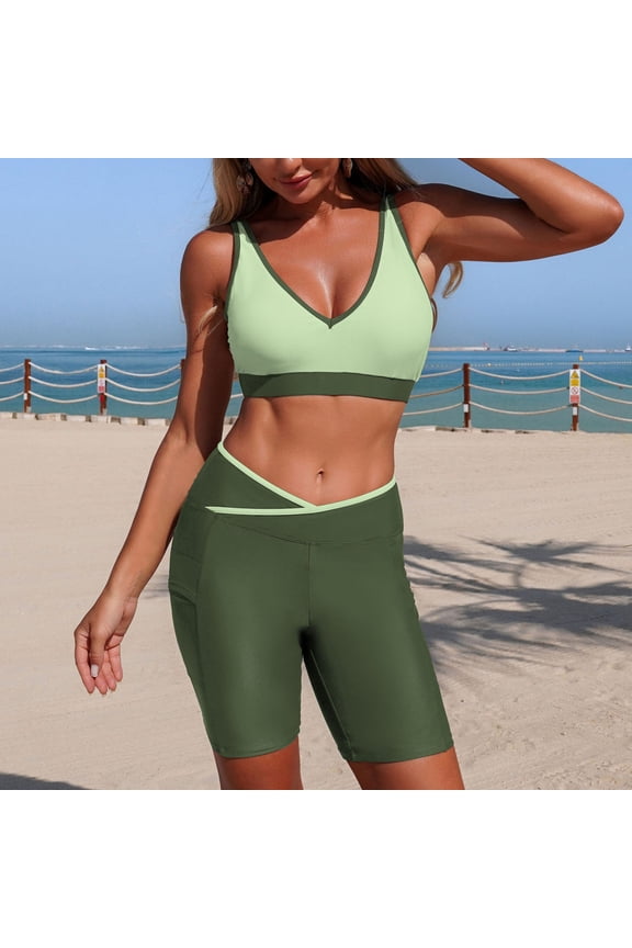 Womens Tankini Swimsuits 2 Piece Lace Crochet Hollow Out Top Boy Shorts Set Modest Tummy Control Bathing Suits Drawstring Bottoms Vintage Summer Beachwear