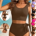 thumbnail image 1 of LEKWK Womens Tankini Swimsuits Tummy Control High Waisted Bikini Set Tie Shoulder Modest Bathing Suits Outfits, 1 of 7