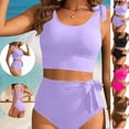 thumbnail image 1 of LEKWK Womens Tankini Swimsuits Tummy Control High Waisted Bikini Set Tie Shoulder Modest Bathing Suits Outfits, 1 of 7