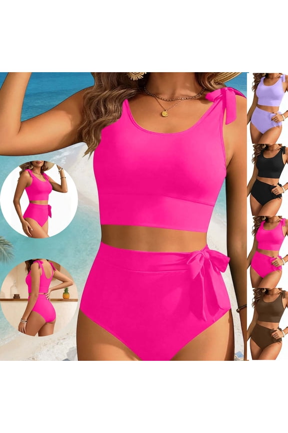 Womens Tankini Swimsuits Tummy Control High Waisted Bikini Set Tie Shoulder Modest Bathing Suits Outfits