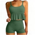 thumbnail image 1 of LEKWK Womens Tankini with Shorts Two Piece Ruffle Flounce Top High Waisted Boyshorts Bathing Suits Athletic Summer Beach Pool Party Holiday Wear, 1 of 8