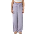 thumbnail image 1 of LEKWK Womens Wide Leg Pants Drawstring Elastic Palazzo Pants Casual Loose Fit Linen Pants Breathable Soft Summer Beach Vacation Lounge Daily Outfits, 1 of 2